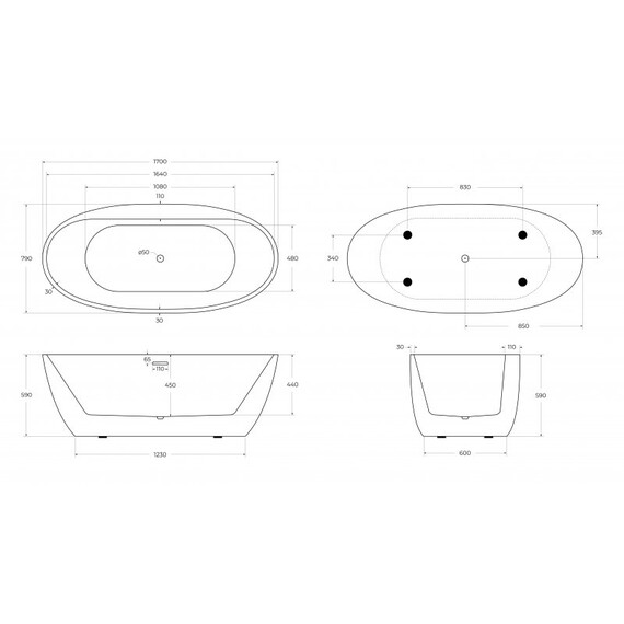 Ванна отдельностоящая BelBagno BB404-1700-800 170х80 см, Размер - мм: 1700х800 фото 5