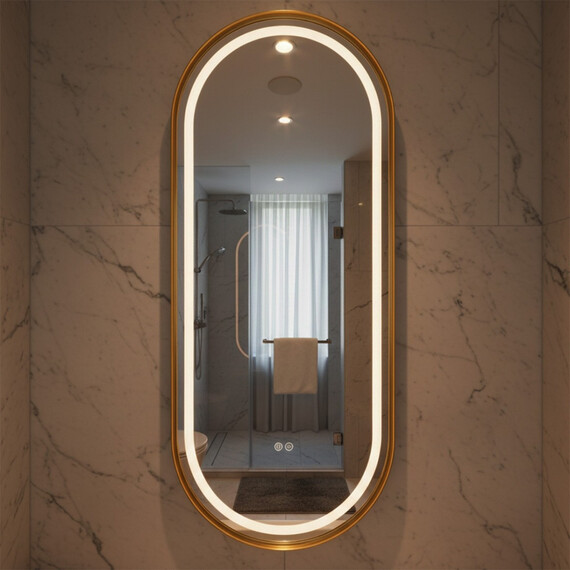 Зеркало Azario Блейк 50 см АZ-LED011625 (подсветка, подогрев и сенсорный выключатель) золото матовое фото 5