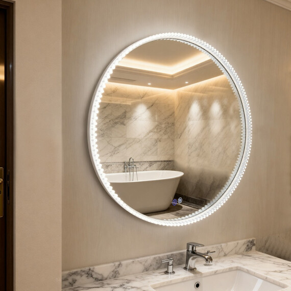 Зеркало Azario Лайвли 80 см АZ-LED012125 (подсветка, подогрев и сенсорный выключатель) белый матовый фото 3