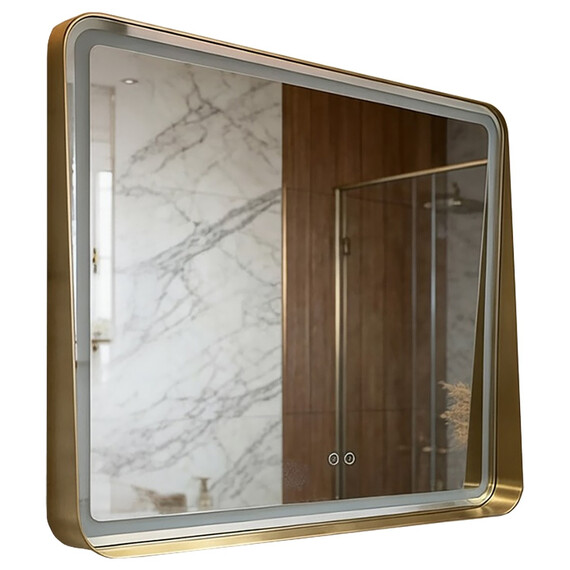 Зеркало Azario Энтони 100 см АZ-LED012925 (подсветка, подогрев и сенсорный выключатель) золото матовое фото 