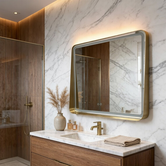 Зеркало Azario Энтони 100 см АZ-LED012925 (подсветка, подогрев и сенсорный выключатель) золото матовое фото 6