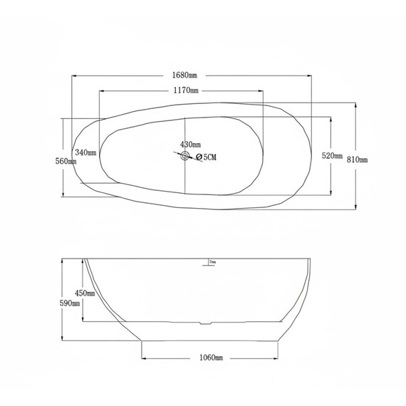 Ванна отдельностоящая Grossman Fly 170x80 см GR-1102M, белый матовый, Размер - мм: 1700х800 фото 5
