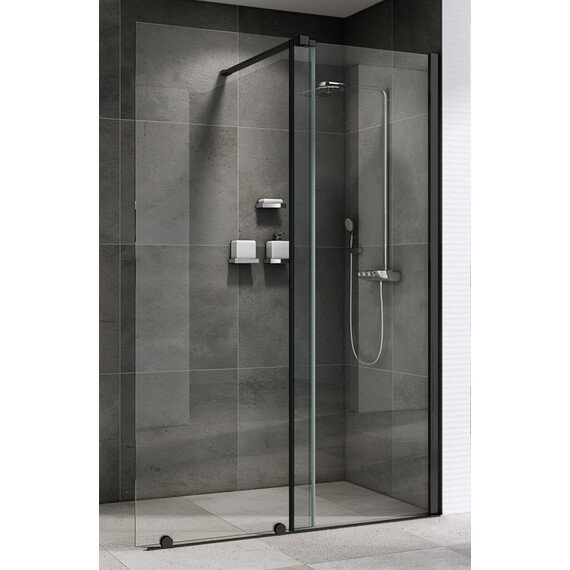 Душевая перегородка Abber Komfort 100 см AG09100B (стекло 8 мм) с кронштейном, чёрный/прозрачное фото 
