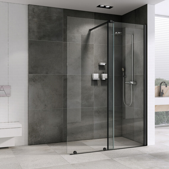 Душевая перегородка Abber Komfort 100 см AG09100B (стекло 8 мм) с кронштейном, чёрный/прозрачное фото 2