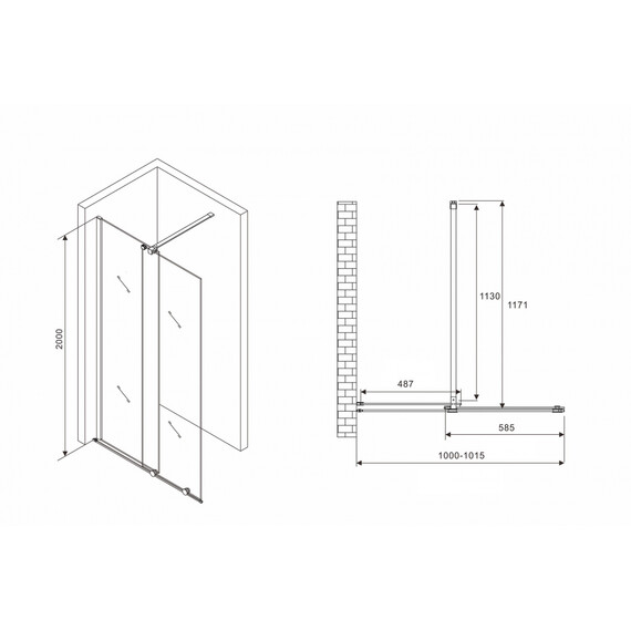 Душевая перегородка Abber Komfort 100 см AG09100B (стекло 8 мм) с кронштейном, чёрный/прозрачное фото 6