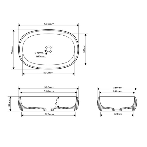 Раковина-чаша Abber Stein 58 см AS2632, белый матовый фото 10