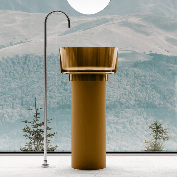 Раковина напольная прозрачная Abber Kristall 45 см AT2702Vesuvian-H, оливковый фото 