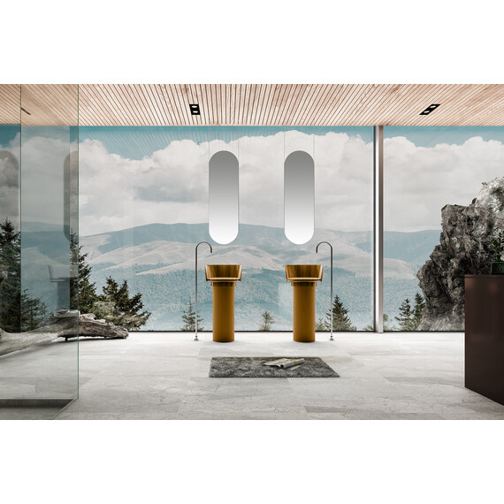 Раковина напольная прозрачная Abber Kristall 45 см AT2702Vesuvian-H, оливковый фото 2