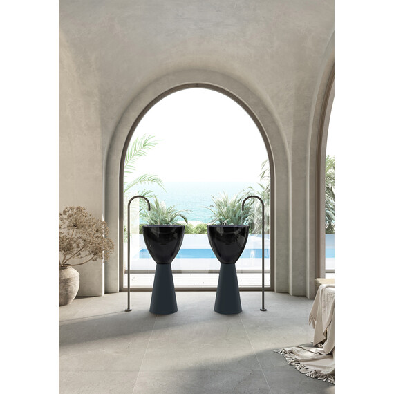 Раковина напольная прозрачная Abber Kristall 45 см AT2703Onyx-Black, чёрный/чёрный матовый фото 2