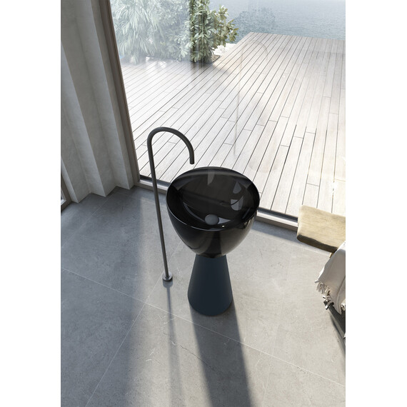 Раковина напольная прозрачная Abber Kristall 45 см AT2703Onyx-Black, чёрный/чёрный матовый фото 4