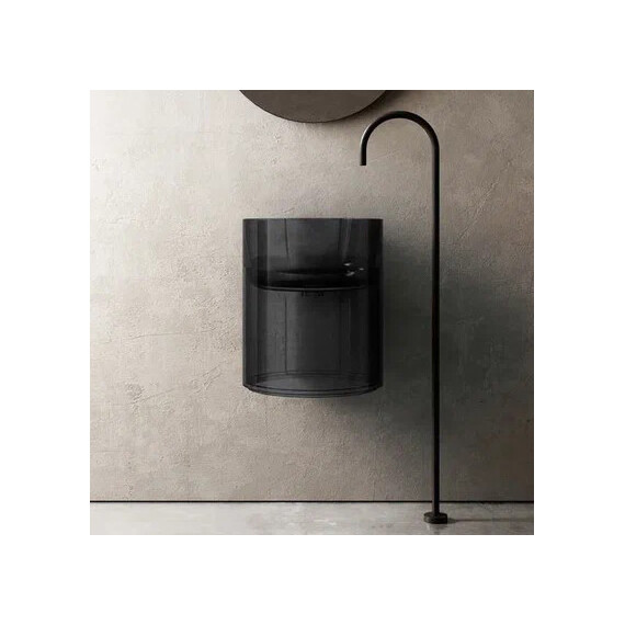 Раковина подвесная прозрачная Abber Kristall 42 см AT2704Onyx, чёрный фото 