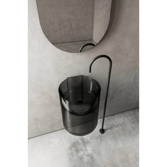 Раковина подвесная прозрачная Abber Kristall 42 см AT2704Onyx, чёрный фото 3