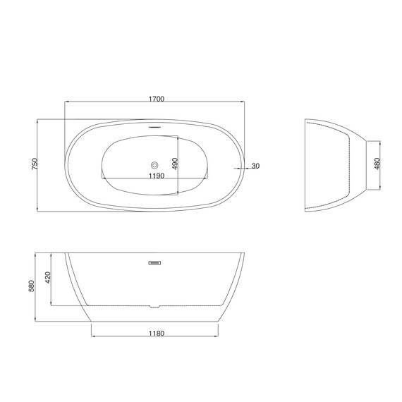 Ванна отдельностоящая Grossman Fly 170x75 см GR-1104MB, чёрный/белый матовый фото 7