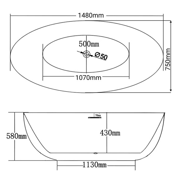 Ванна отдельностоящая Grossman Classic 150x78 см GR-2403MB, черный матовый фото 5