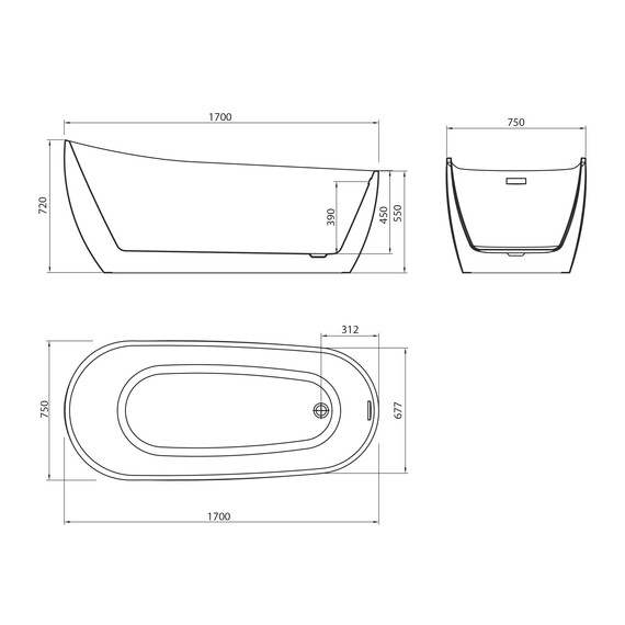 Ванна отдельностоящая Grossman Galaxy 170x75 см GR-1403M, белый матовый фото 5