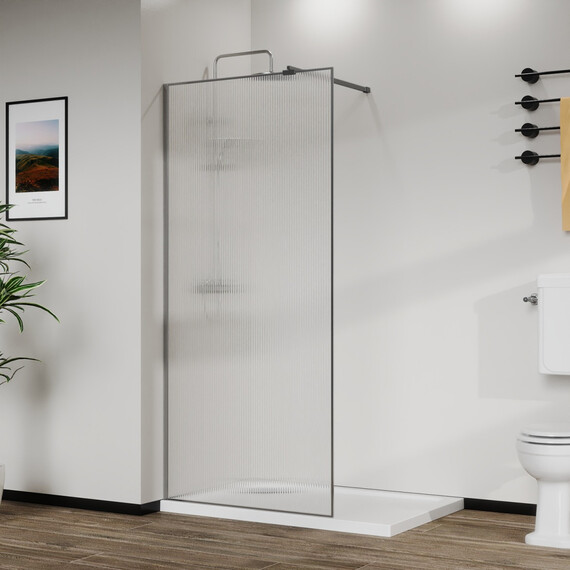 Душевая перегородка Azario Walk-in 90 см AZ-271-90-MGR-CRF (стекло 8 мм) графит матовый/рифленое фото 7