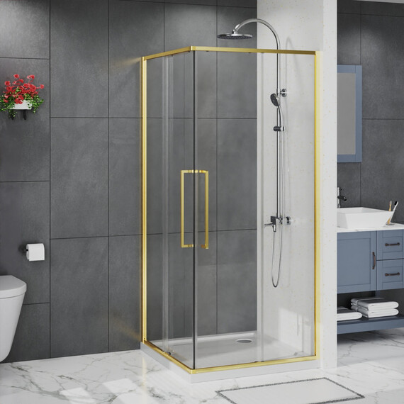 Душевое ограждение Azario SHANGHAI 100x100 см AZ-R43-100-BGL-CL, золото брашированное/прозрачное фото 2