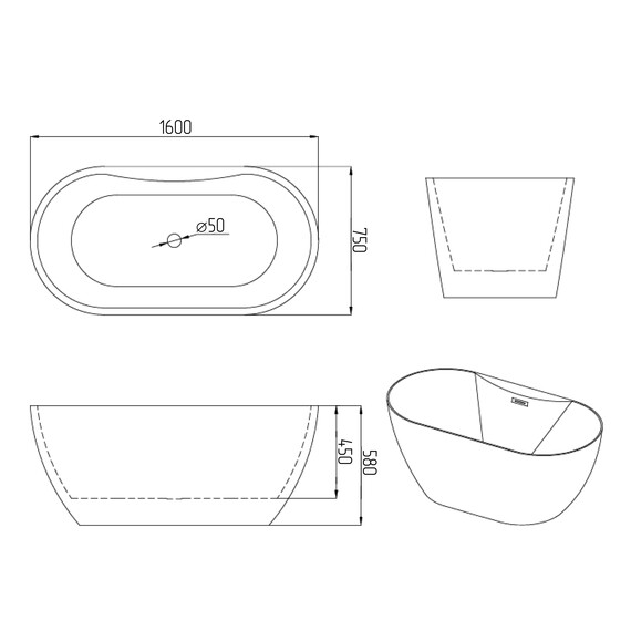 Ванна акриловая Grossman Classic 160x75 см GR-12501-1 фото 6