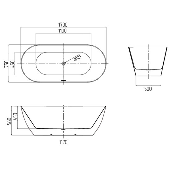 Ванна акриловая Grossman Classic 170x75 см GR-12502 фото 6