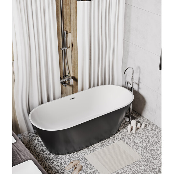 Ванна отдельностоящая Grossman Forta 170x75 см GR-1503MB, чёрный/белый матовый фото 3