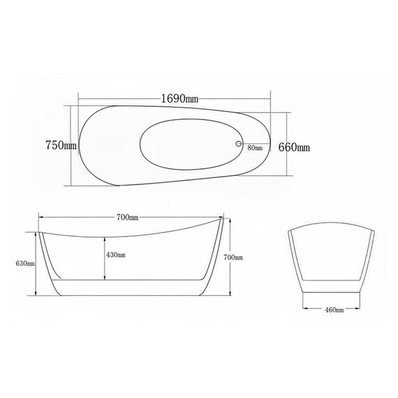 Ванна отдельностоящая Grossman Galaxy 170x75 см GR-2102M, белый матовый фото 6