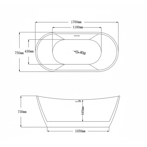 Ванна отдельностоящая Grossman Galaxy 170x75 см GR-2104M, белый матовый фото 4
