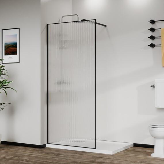 Душевая перегородка Azario Walk-in 100 см AZ-271-100-MВ-CRF (стекло 8 мм) чёрный матовый/рифленое фото 2