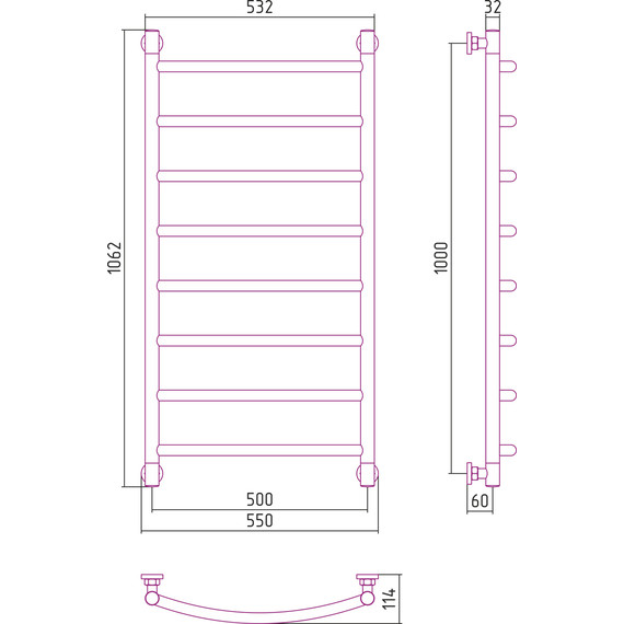 Полотенцесушитель водяной Сунержа Галант+ П8 1000х500 мм 00-0200-1050 фото 6