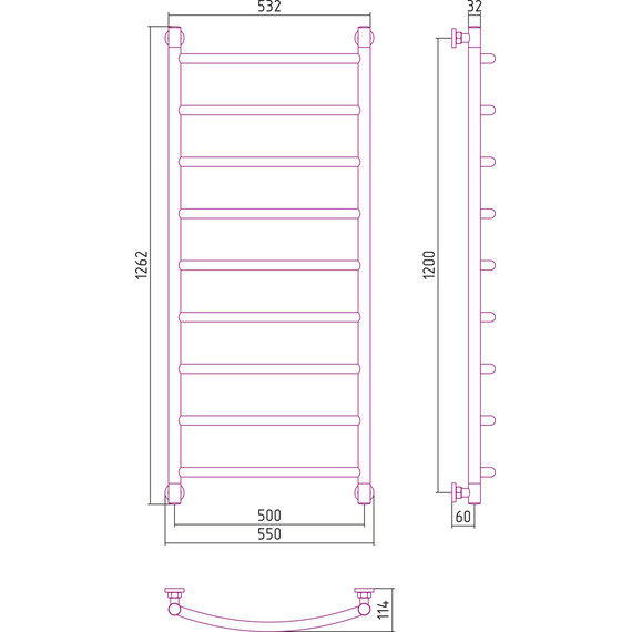 Полотенцесушитель водяной Сунержа Галант+ П9 1200х500 мм 00-0200-1250 фото 8