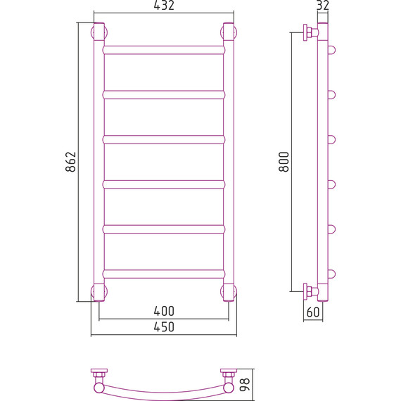Полотенцесушитель водяной Сунержа Галант+ П6 800х400 мм 00-0200-8040 фото 6