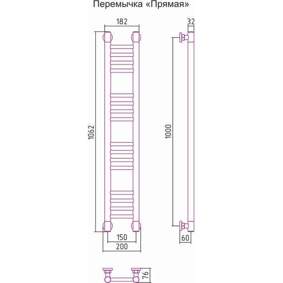 Полотенцесушитель водяной Сунержа Богема+ П16 1000х150 мм (прямая перемычка) 00-0220-1015 фото 6