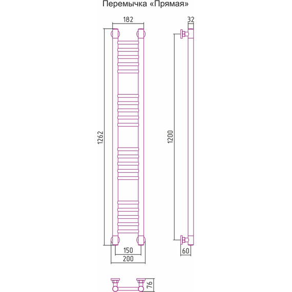 Полотенцесушитель водяной Сунержа Богема+ П20 1200x150 мм (прямая перемычка) 00-0220-1215 фото 6