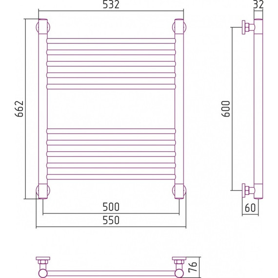 Полотенцесушитель водяной Сунержа Богема+ П10 600x500 мм (прямая перемычка) 00-0220-6050 фото 6