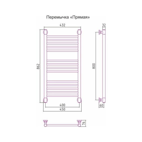 Полотенцесушитель водяной Сунержа Богема+ П14 800x400 мм (прямая перемычка) 00-0220-8040 фото 6