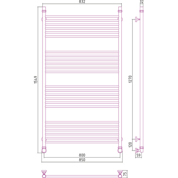 Полотенцесушитель водяной Сунержа Богема+ П24 1500x800 мм (прямая перемычка) 00-0220-1580 фото 6