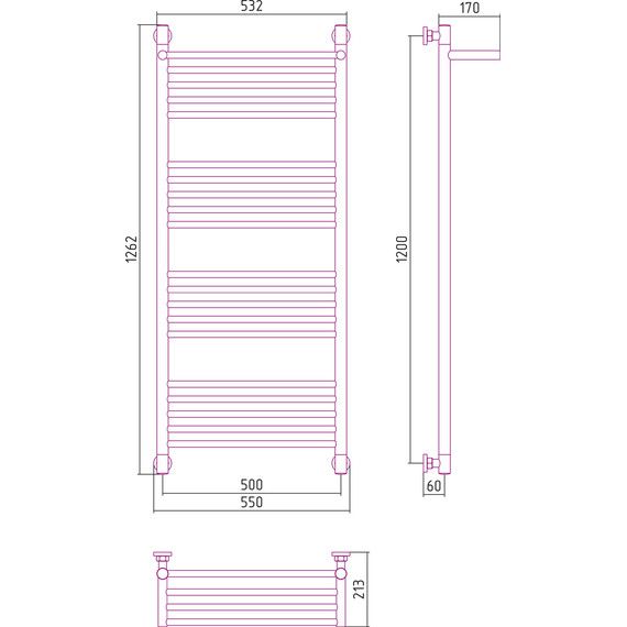Полотенцесушитель водяной Сунержа Богема с полкой+ П20 1200х500 мм 00-0223-1250 фото 8