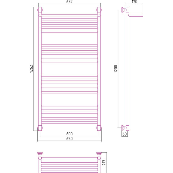 Полотенцесушитель водяной Сунержа Богема с полкой+ П20 1200х600 мм 00-0223-1260 фото 6