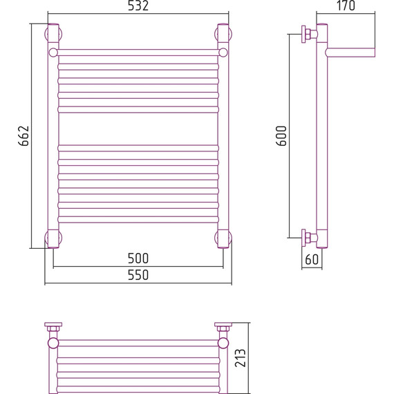 Полотенцесушитель водяной Сунержа Богема с полкой+ П11 600х500 мм 00-0223-6050 фото 6