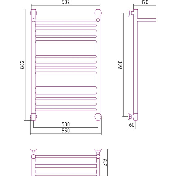 Полотенцесушитель водяной Сунержа Богема с полкой+ П14 800х500 мм 00-0223-8050 фото 6