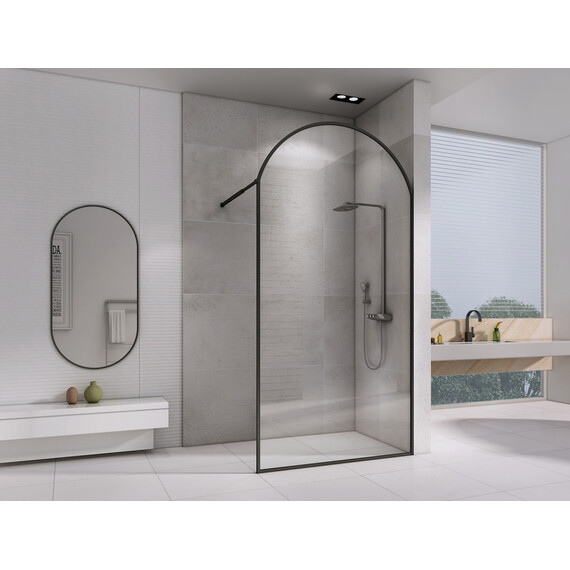 Душевая перегородка Abber Immer Offen 120 см AG64120BN8 (стекло 8 мм) с кронштейном, черный/прозрачное фото 2