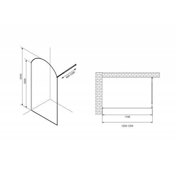 Душевая перегородка Abber Immer Offen 120 см AG64120BN8 (стекло 8 мм) с кронштейном, черный/прозрачное фото 3
