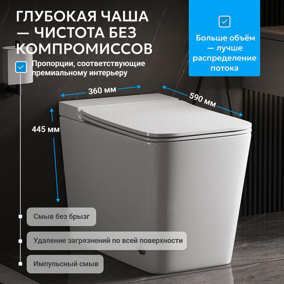 Унитаз приставной безободковый импульсный Abber Rechteck AC1213P с крышкой микролифт (выпуск горизонтальный) фото 3