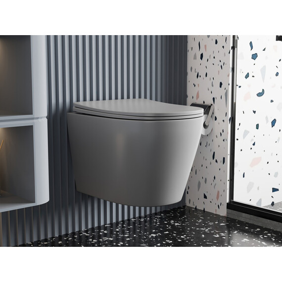 Унитаз подвесной безободковый Abber Bequem AC1102MG с крышкой микролифт, серый матовый, Цвет производителя: серый фото 11