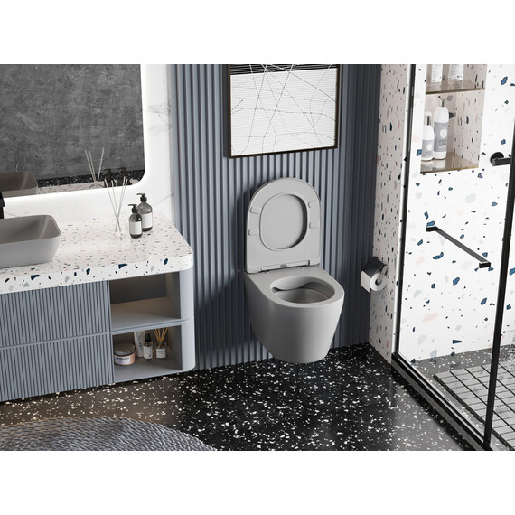 Унитаз подвесной безободковый Abber Bequem AC1102MG с крышкой микролифт, серый матовый, Цвет производителя: серый фото 13