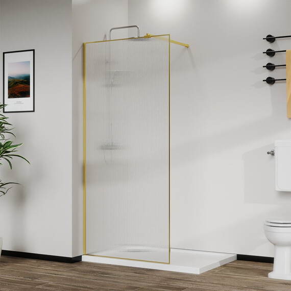 Душевая перегородка Azario Walk-in 120 см AZ-271-120-BGL-CRF (стекло 8 мм) золото брашированное/рифленое фото 2