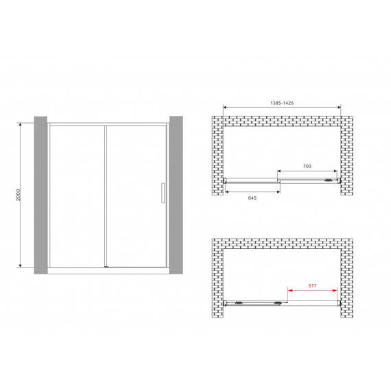 Душевая дверь Abber Komfort 140 см AG93140B (стекло 8 мм), черный/прозрачное фото 6