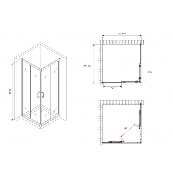 Душевое ограждение Abber Schwarzer Diamant 80x80 см AG020805, хром/прозрачное фото 5