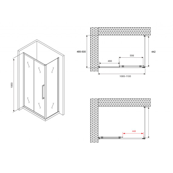 Душевое ограждение Abber Schwarzer Diamant 110x50 см AG30110MH-S50M, хром/матовое фото 4