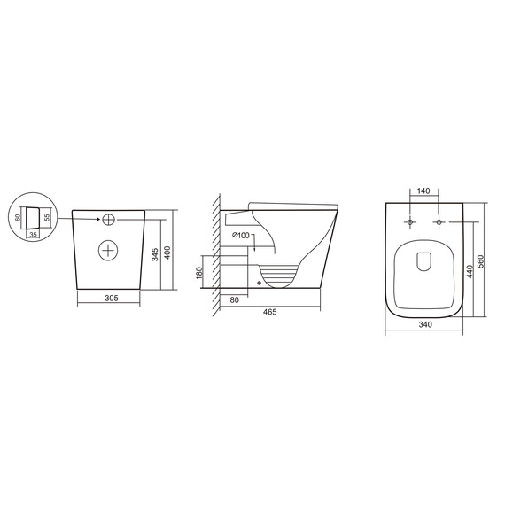 Унитаз приставной безободковый Abber Rechteck AC1211 с крышкой микролифт (выпуск горизонтальный) фото 2