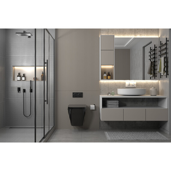 Унитаз подвесной безободковый Abber Rechteck AC1201MB с крышкой микролифт, чёрный матовый фото 11